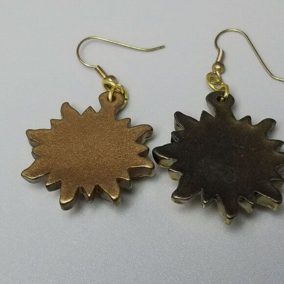 Vintage Sun Earrings, Dangle Gold Tone with Face, Radiant Boho Retro 80s Style - Picture 3 of 6